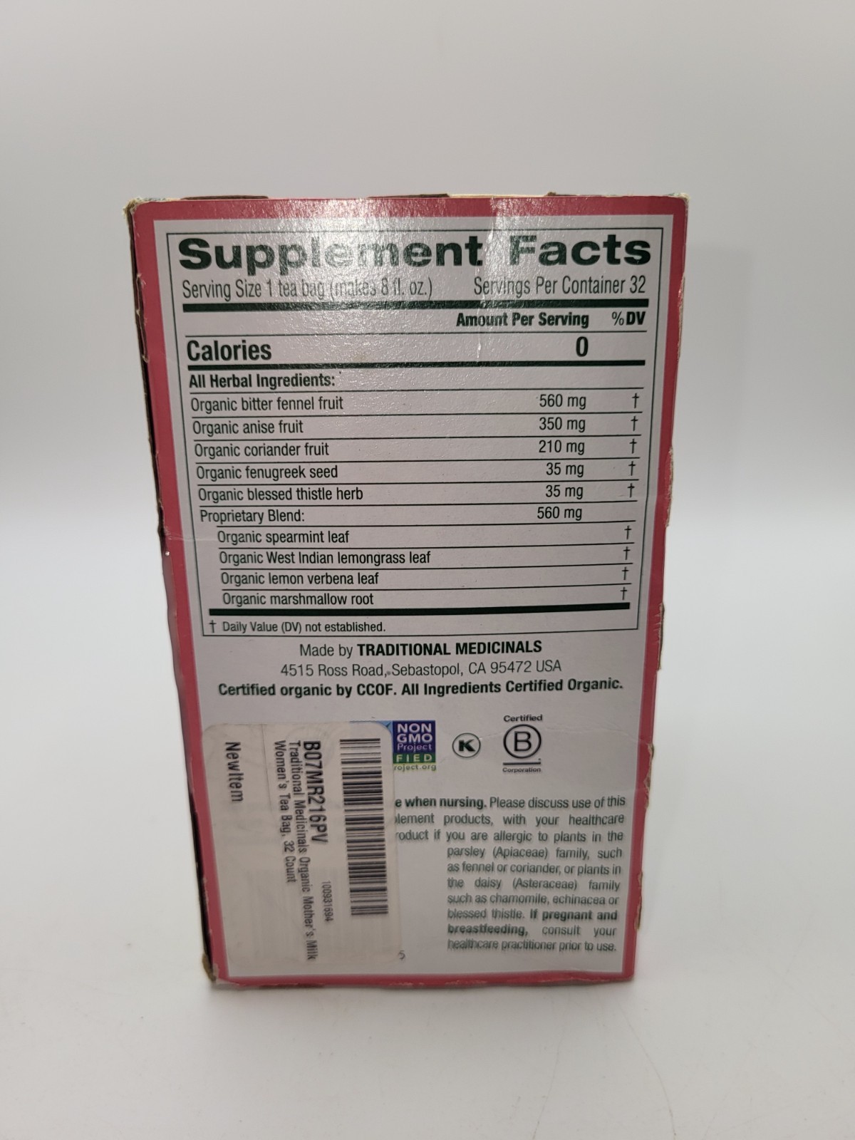 Traditional Medicinals Organic Mothers Milk Herbal Tea 32 Count Bags 05/2027
