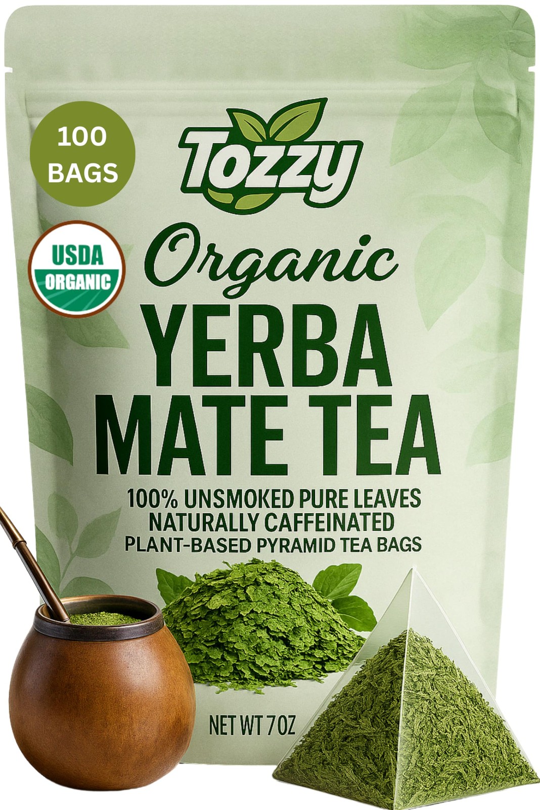 Organic Yerba Mate Tea, Unsmoked – 100 Count, Plant-Based Pyramid Tea Bags
