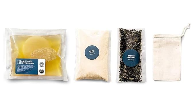 Kombucha Starter Kit with Live SCOBY Culture, Tea, Sugar, and Bags