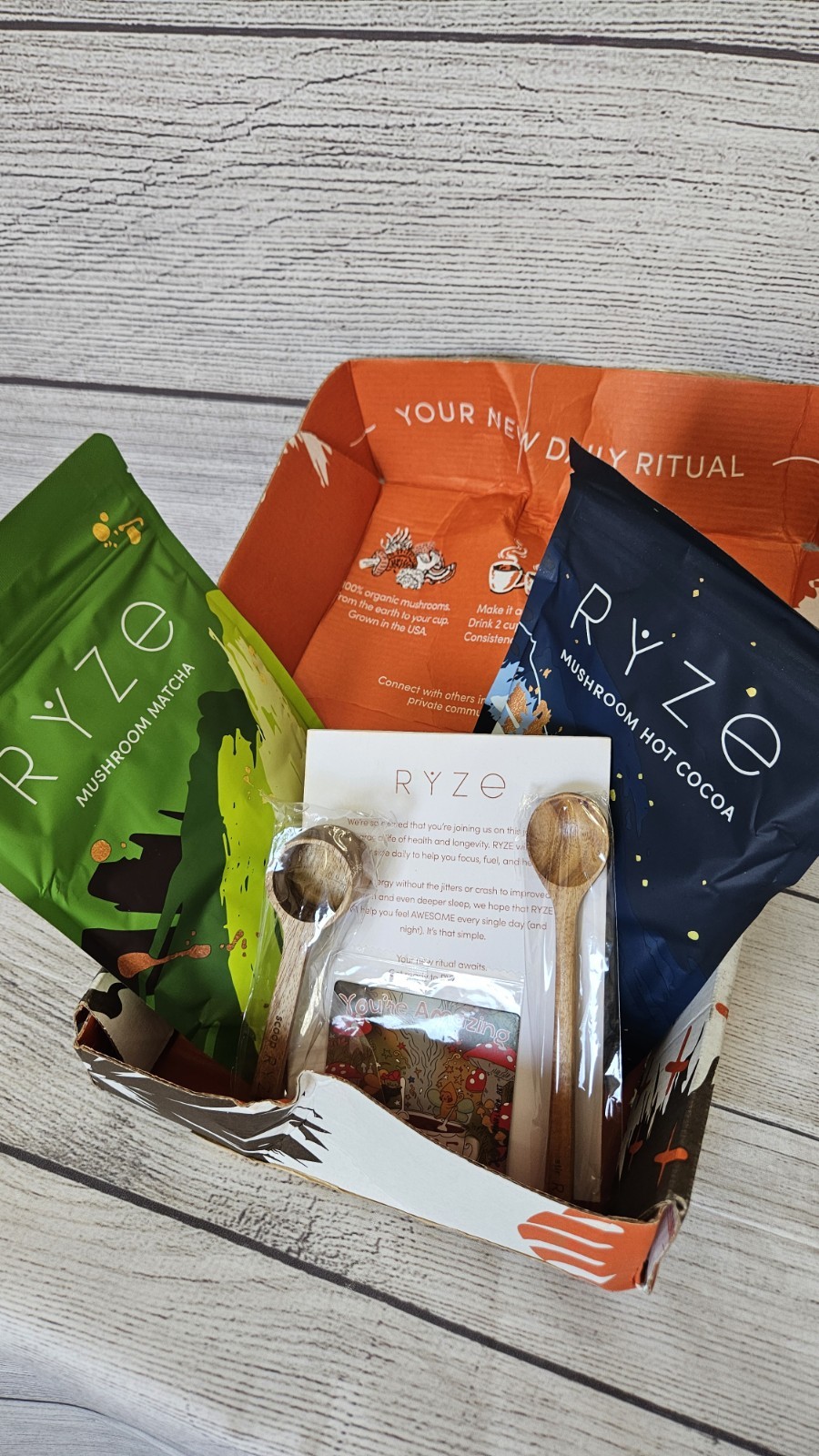 RYZE Mushroom Matcha 6.35oz + Mushroom Hot Cocoa 20 Servings Bundle, Vegan