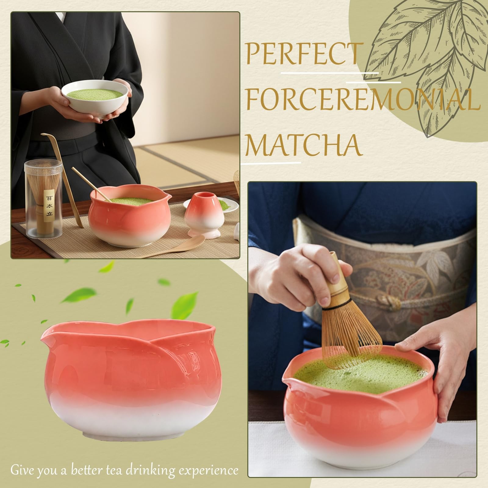 8 Pcs Matcha Whisk Set Chasen Matcha Whisk Bamboo Bowl with Spout Sifter Spoo…