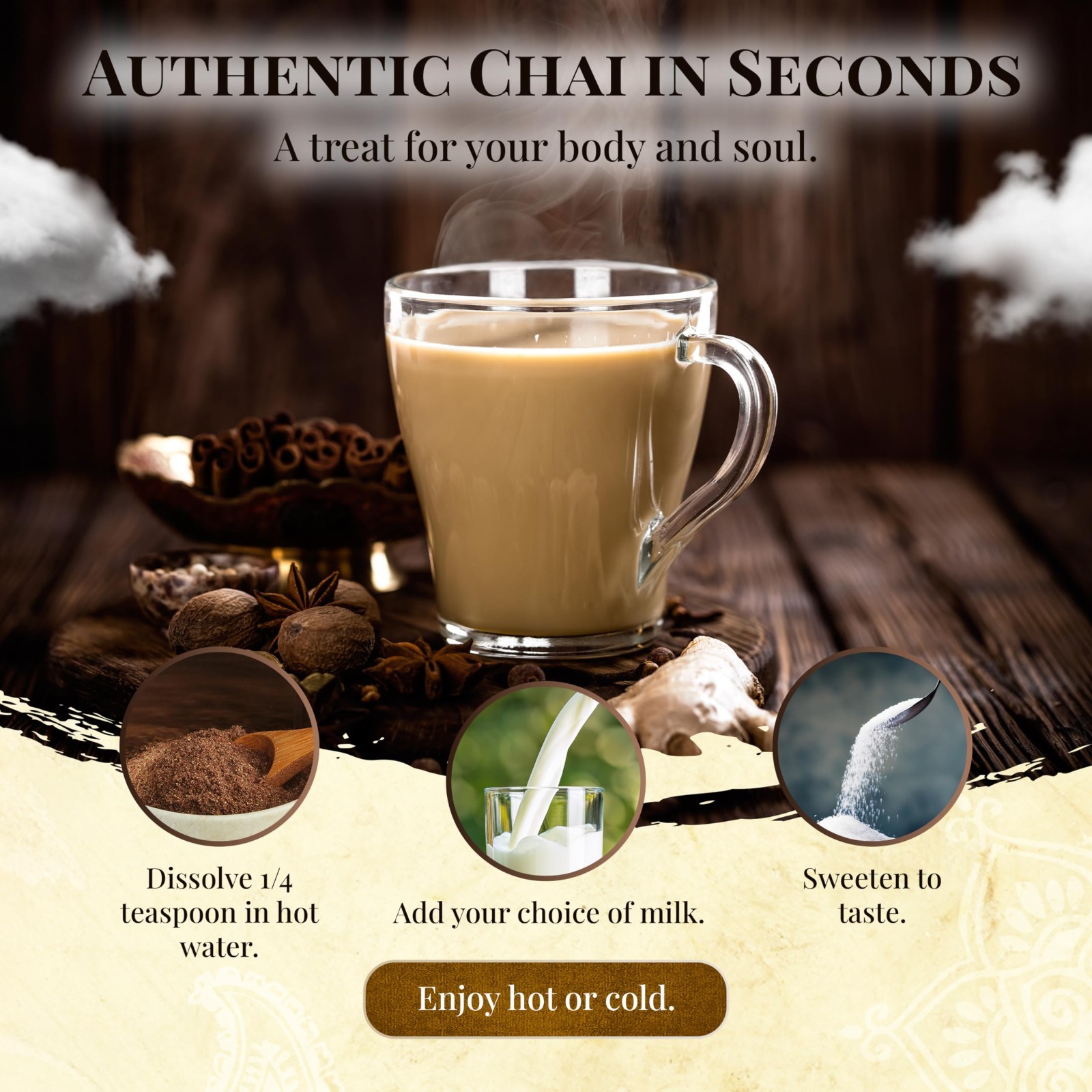 Traditional Masala Chai Powder – 265 Cups, Just Add Hot Water, Gluten-Free, 8oz