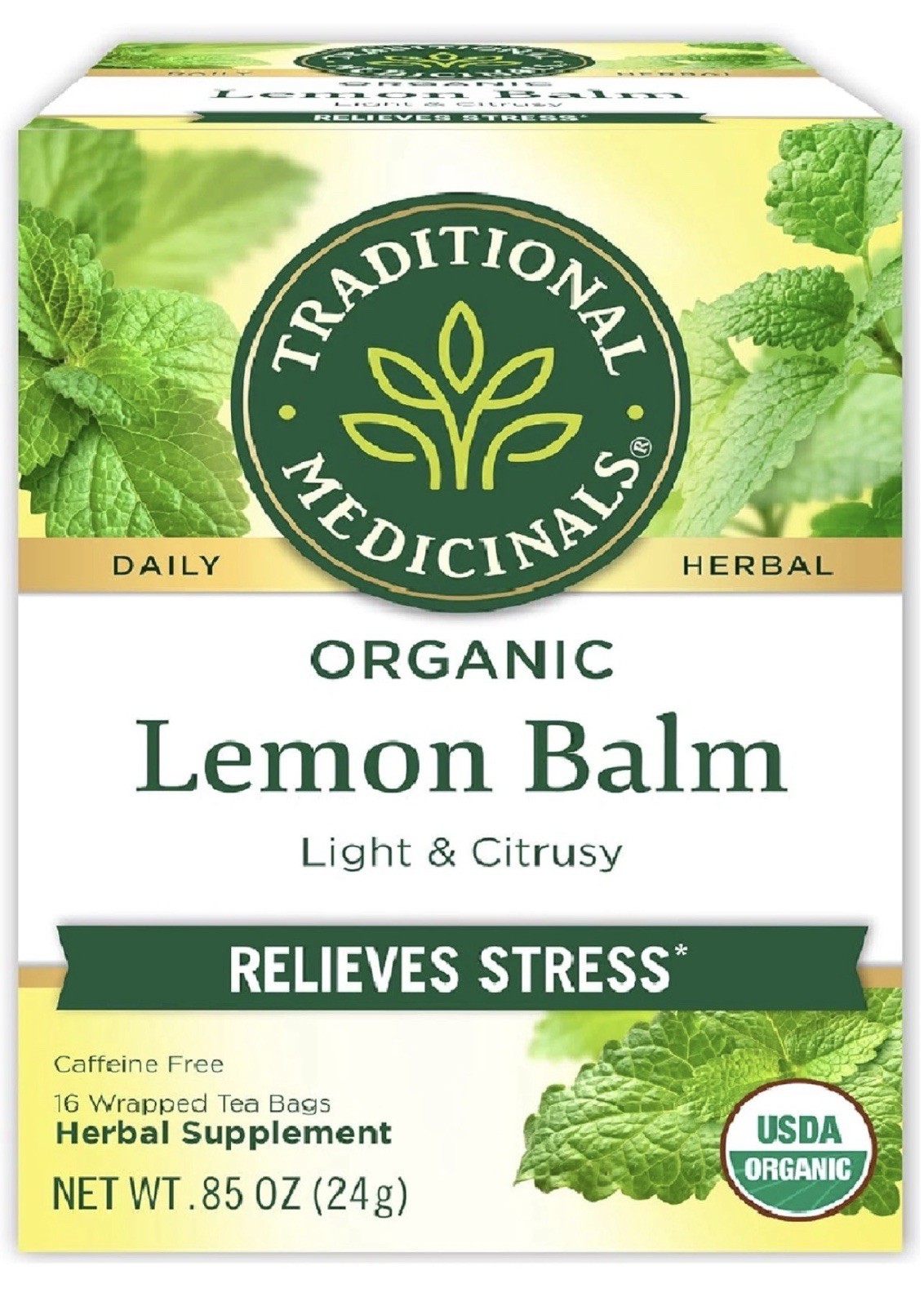 Organic Lemon Balm Te 16 Bags Each Pack of 4 Traditional Medicinals Herbal Tea