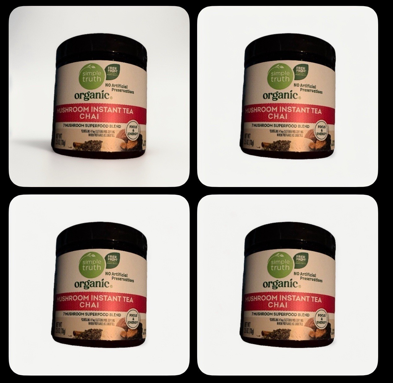 4 PACK Simple Truth Organic Mushroom Instant CHAI Tea Superfood Blend 2.5 oz ea