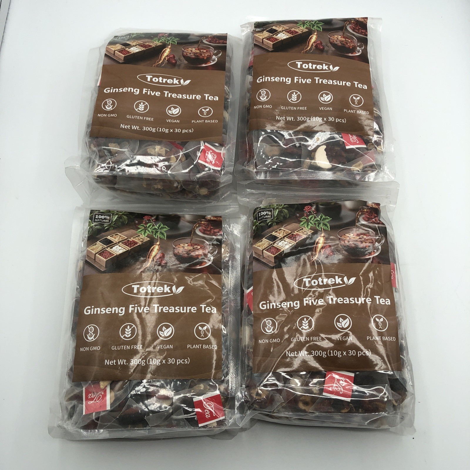 (4) Totrek Ginseng Five Treasure 30 Tea Bags 7 Herbal Blend Vegan GlutenFree