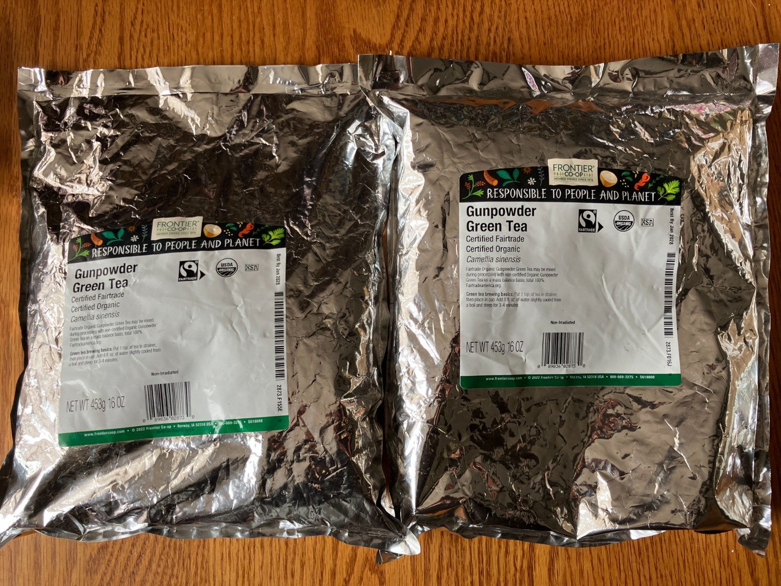 lot of 2 1lb bags frontier co-op organic fair trade gunpowder green tea 2028