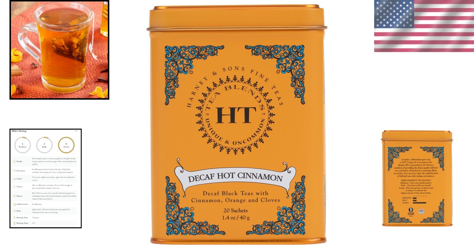 Harney & Sons Decaf Hot Cinnamon Tea – Stress Relief in Every Sip, 20 Sachets