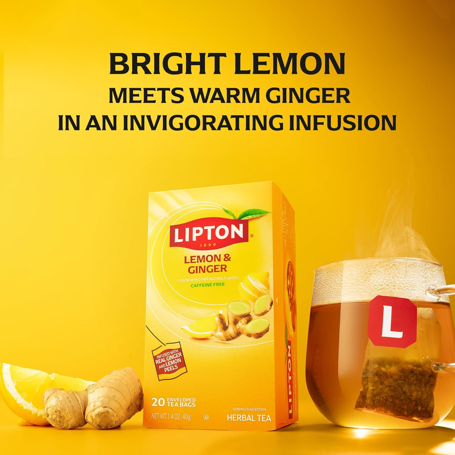 Lemon Ginger Tea Bags, Caffeine Free Tea, Refresh Fruit and Herbal Tea, Individu