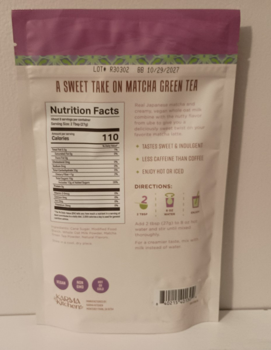 Karma Kitchen UBE Japanese Barista-Style Matcha Latte With Oat Milk Vegan 7.5oz