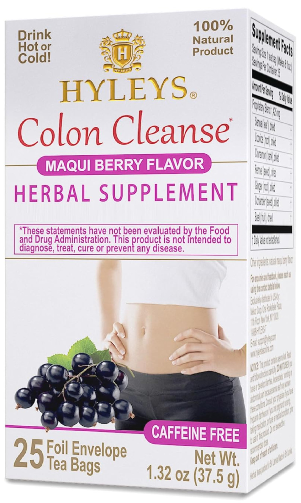 Hyleys Colon Cleanse Tea Maqui Berry Flavor – 25 Tea Bags (1 Pack)