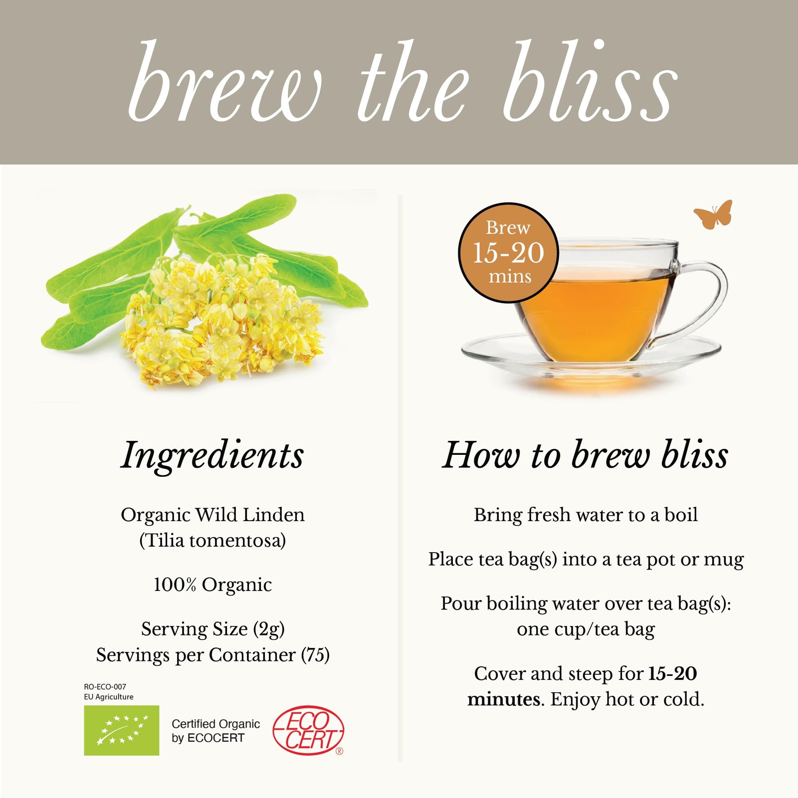 Wild Bliss Organic Linden Flower Tea – Caffeine Free Calming Herbal Tea – 75 …