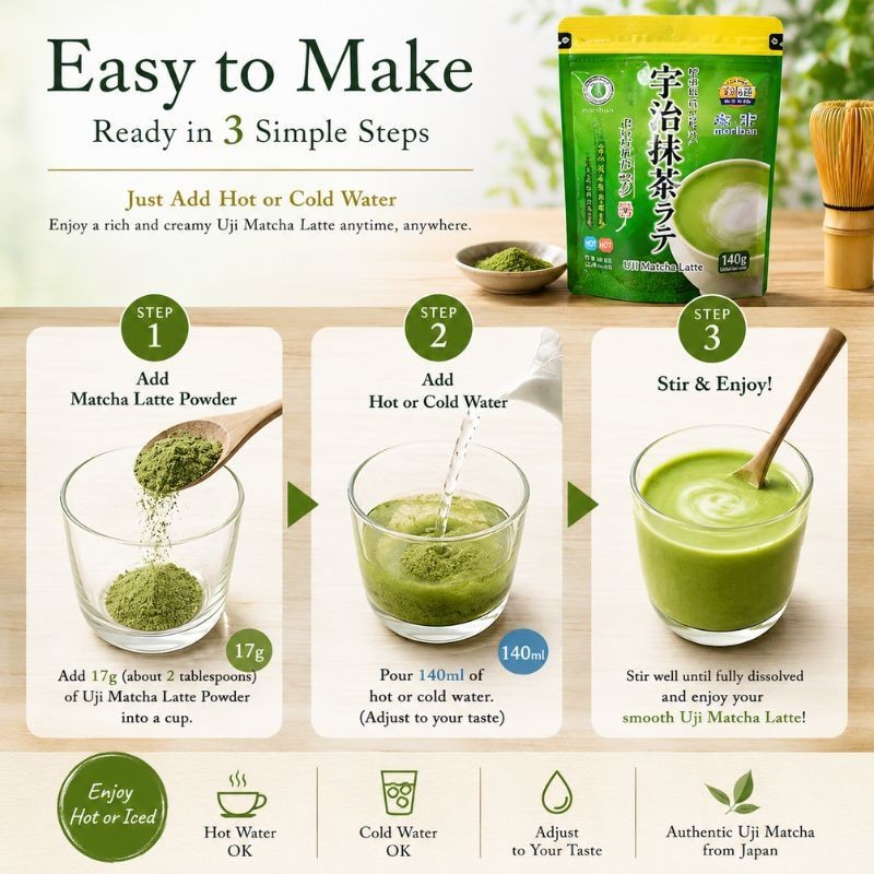 Uji Matcha Latte Powder 140g x 3 Packs 420g Instant Japanese Green Tea Japan
