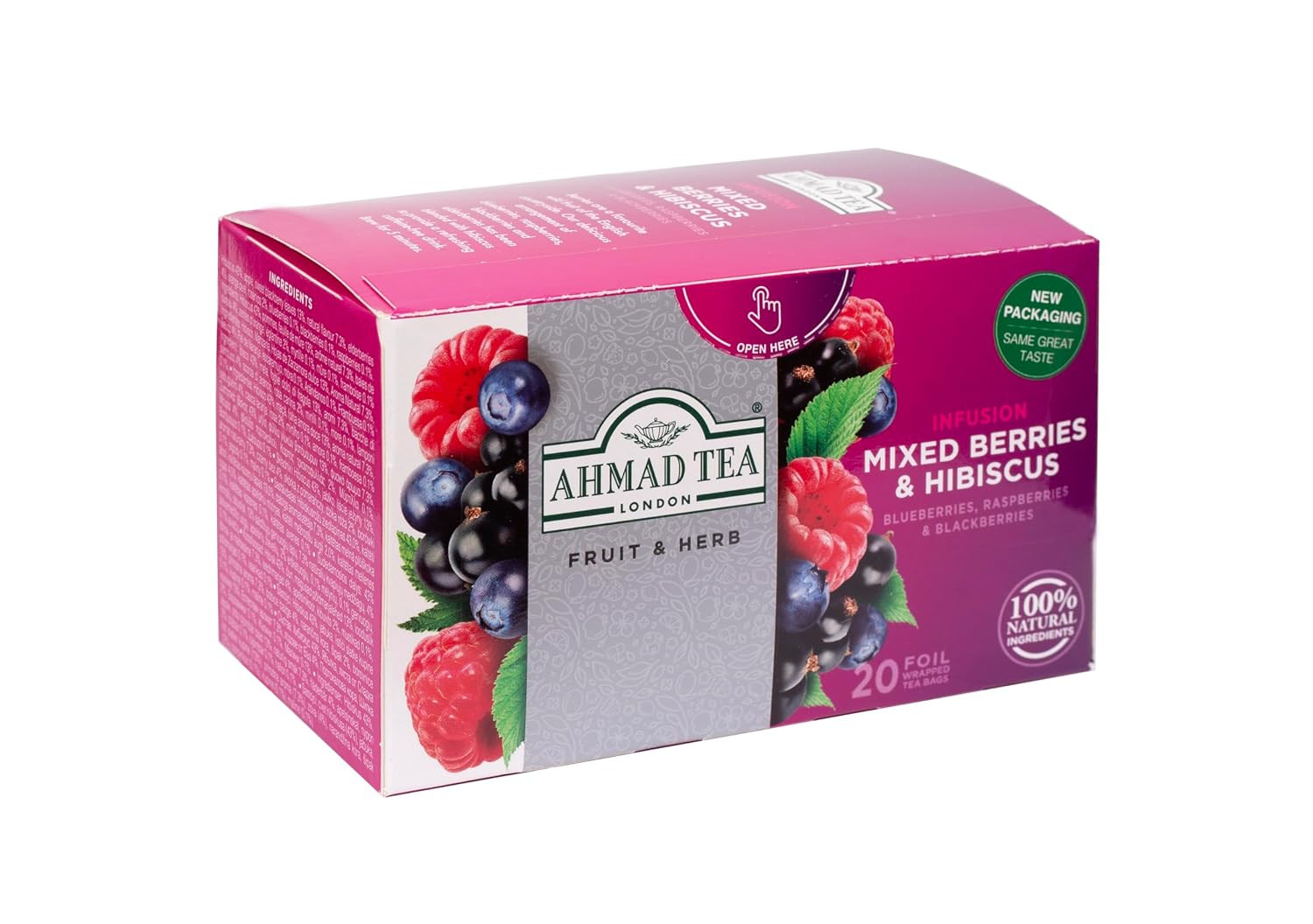 Herbal Tea, Mixed Berries & Hibiscus Teabags, 20 Ct (Pack of 1) – Decaffeinated