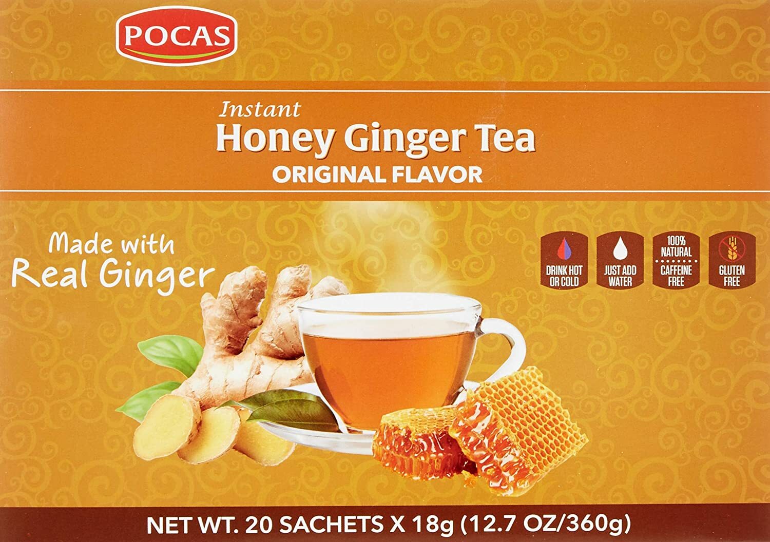 Pocas Honey Ginger Tea original Instant Honey Ginger Tea Made with Real Ginger