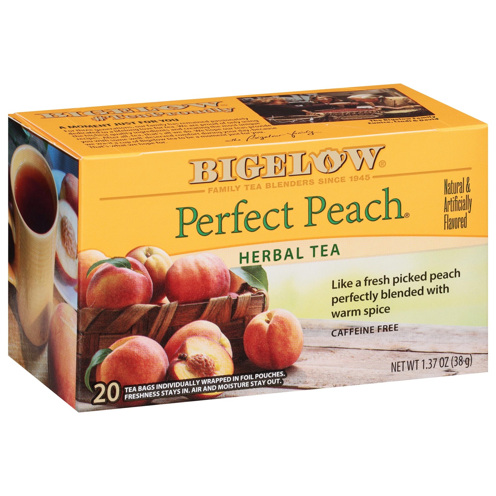 Bigelow Tea Perfect Peach Herbal Bags, Caffeine 20 Count (Pack of 6)