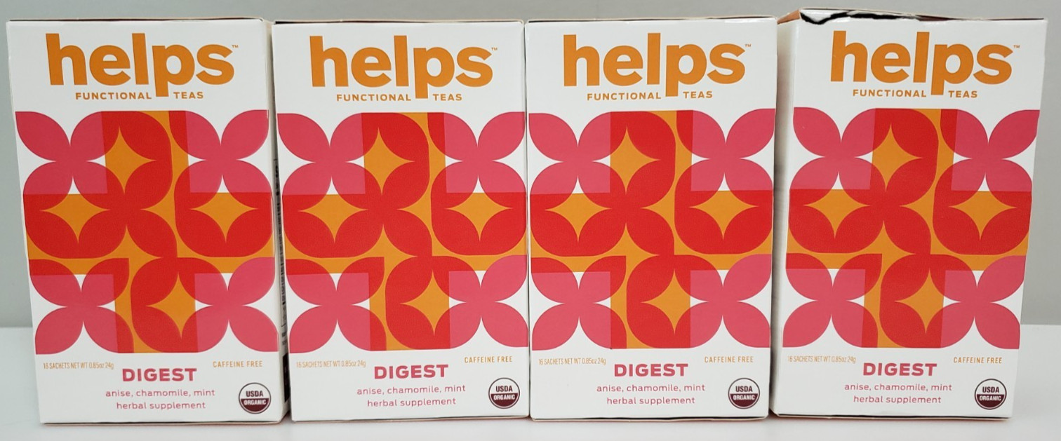 4 Boxes (16 in each) Helps Functional Teas Digest Anise Chamomile Mint Leaves