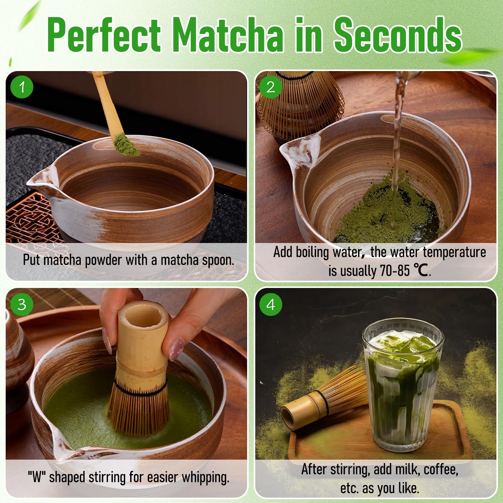 3Pcs Ceremonial Grade Matcha Whisk Set with Bamboo Matcha Whisk, Scoop & Spoo…