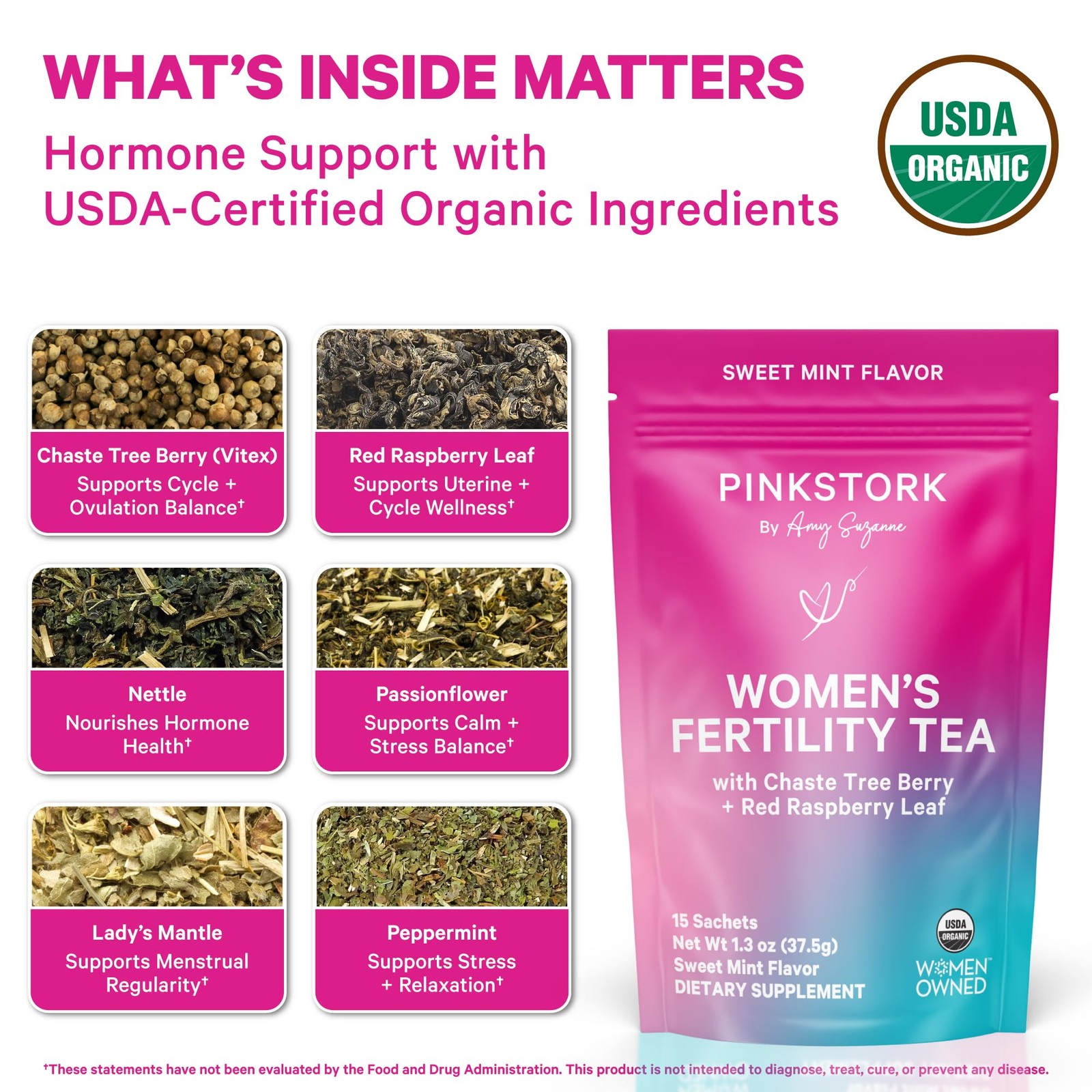 Pink Stork Organic Fertility Tea for Women, Sweet Mint, 15 Count (Pack of 1)