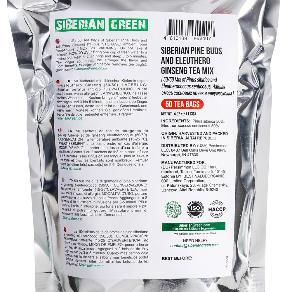 Siberian Green Eleuthero Roots and Pine Buds Tea – 50 Bags Herbal Tea