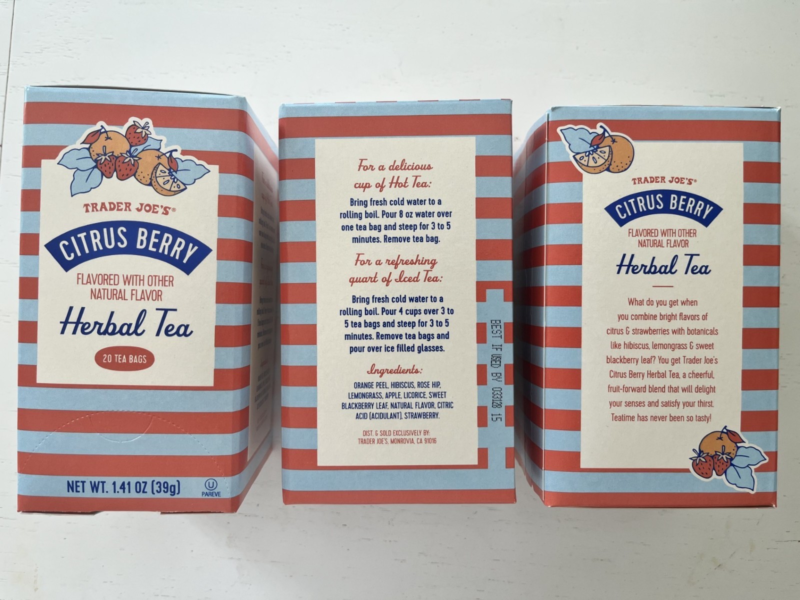 3-Trader Joe’s CITRUS BERRY Herbal Tea 20-Tea Bag Great Hot or Iced!