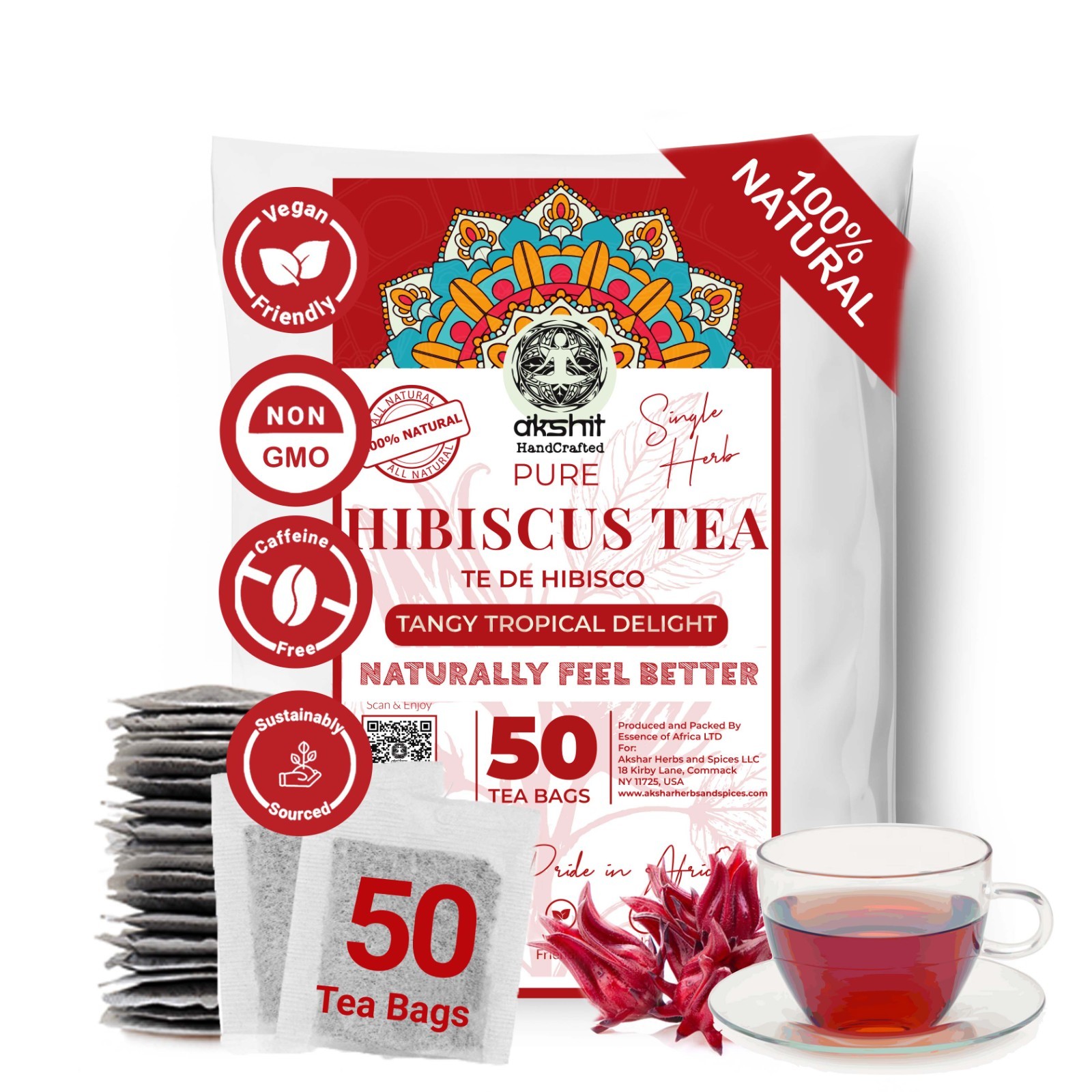 75 Hibiscus Tea Bags, Hibiscus Tea with Ginger, Herbal Tea, Perfect For Iced Tea