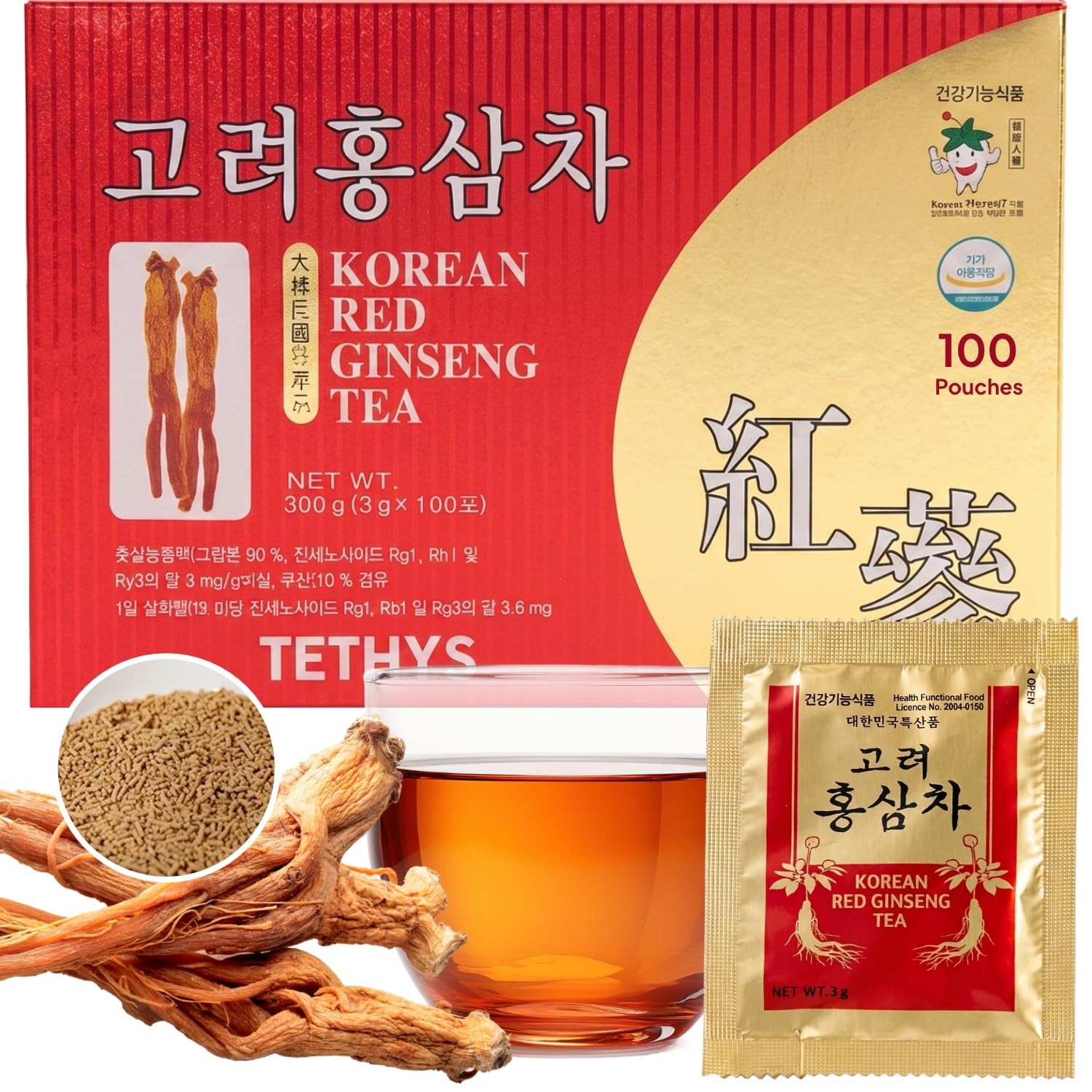 Premium Korean Red Ginseng Tea 300g – 9-Step Steamed Instant Granules, Caffeine-
