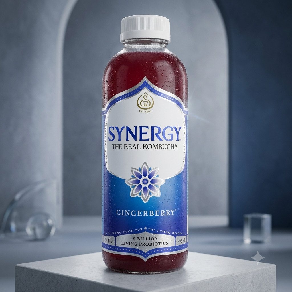Synergy The Real Kombucha Gingerberry 16oz 6 Pack Fermented Tea Drink