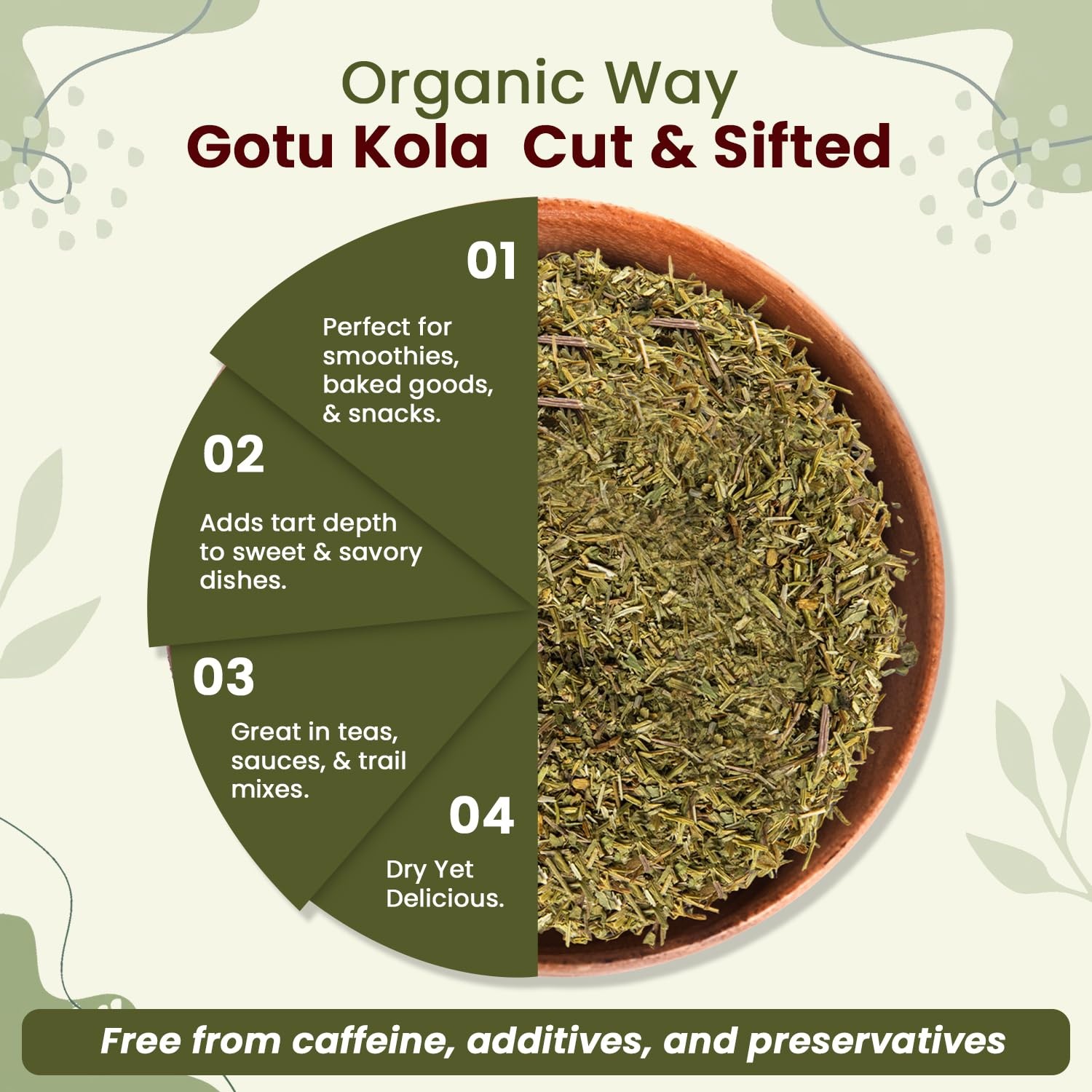 Organic Way Dried Gotu Kola Cut & Sifted (Centella 2 Ounce (Pack of 1)
