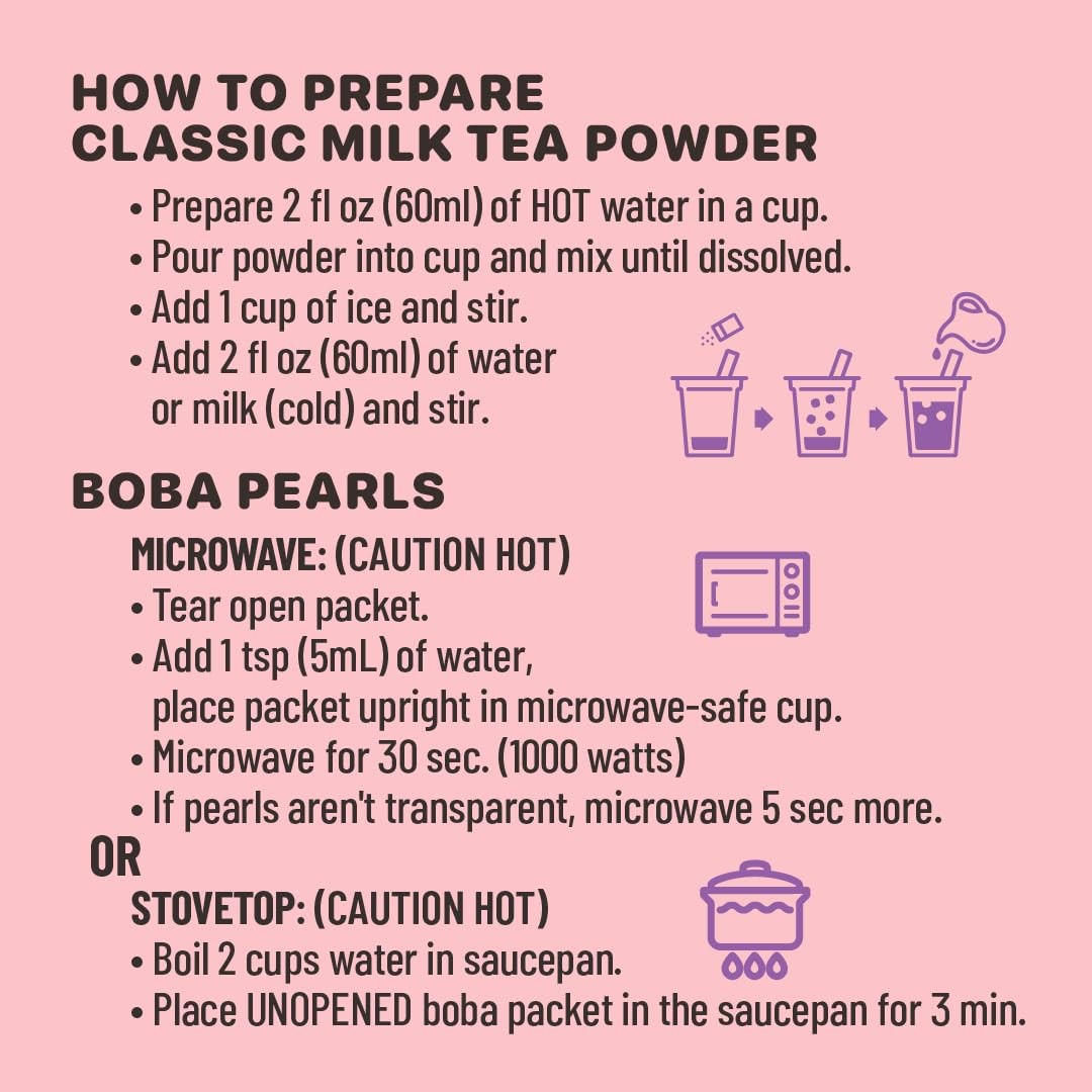 Boba Bundle Kit 10 Serv. Instant Bubble Pearl Variety Milk Tea Kit with Authenti