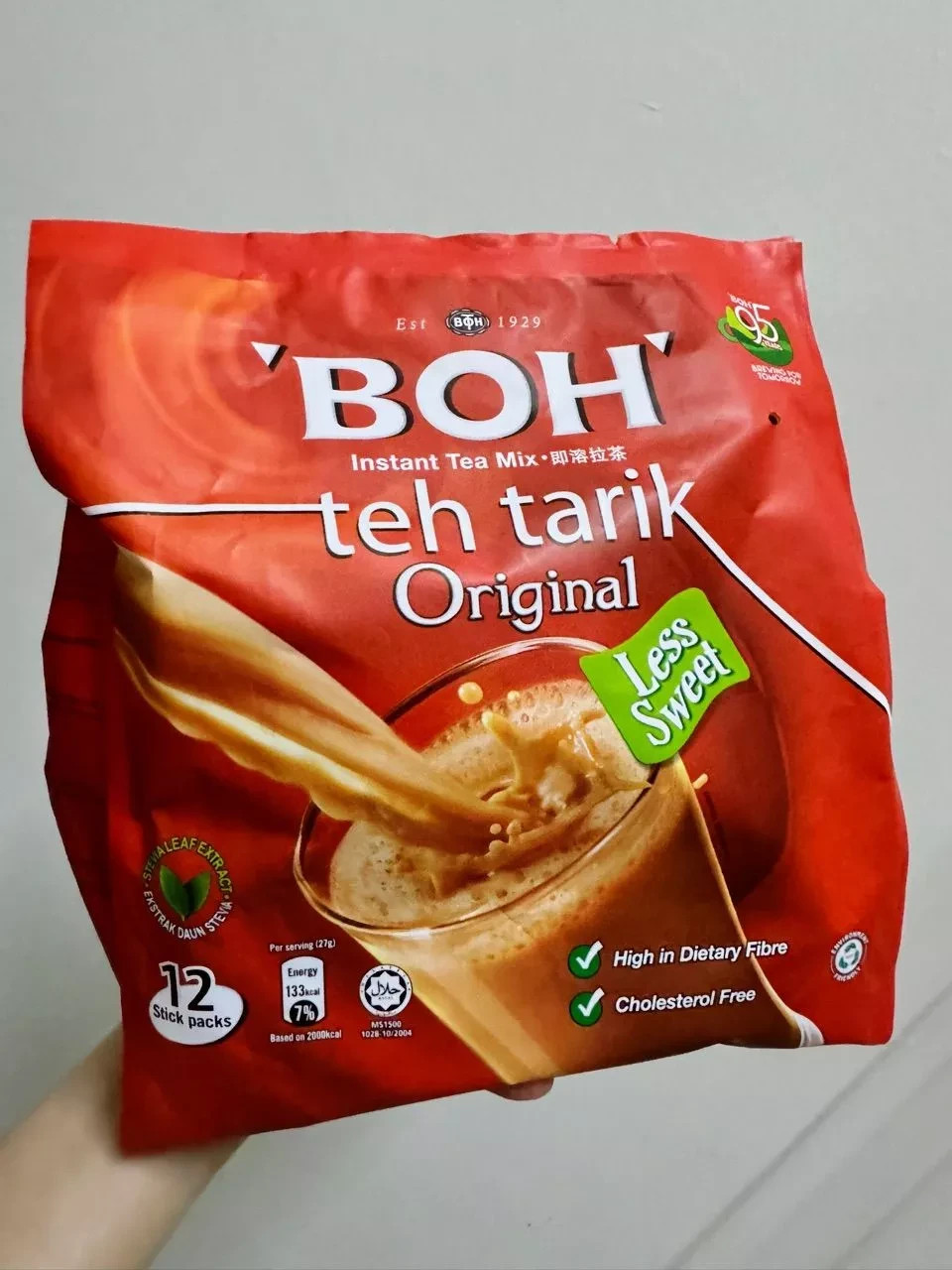 2 PACKS – BOH Teh Tarik Kurang Manis Original New Stick Pack 27g x 12s