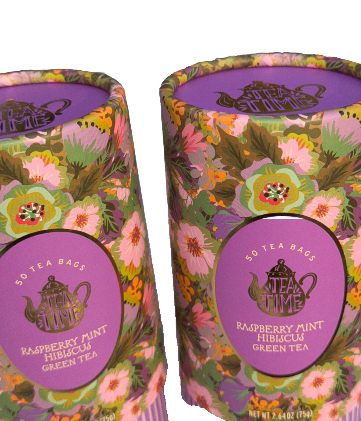 TEA TIME 🫖CAFFEINATED🫖 RASPBERRY MINT HIBISCUS GREEN TEA – 2 tubes-100 TeaBags