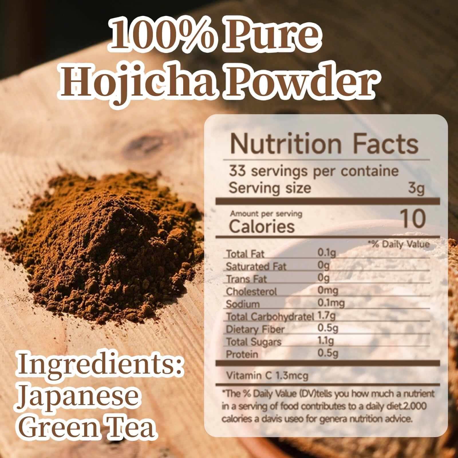 Hojicha Powder 3.5oz – Authentic Japanese Roasted Green Tea for Drinks Baking