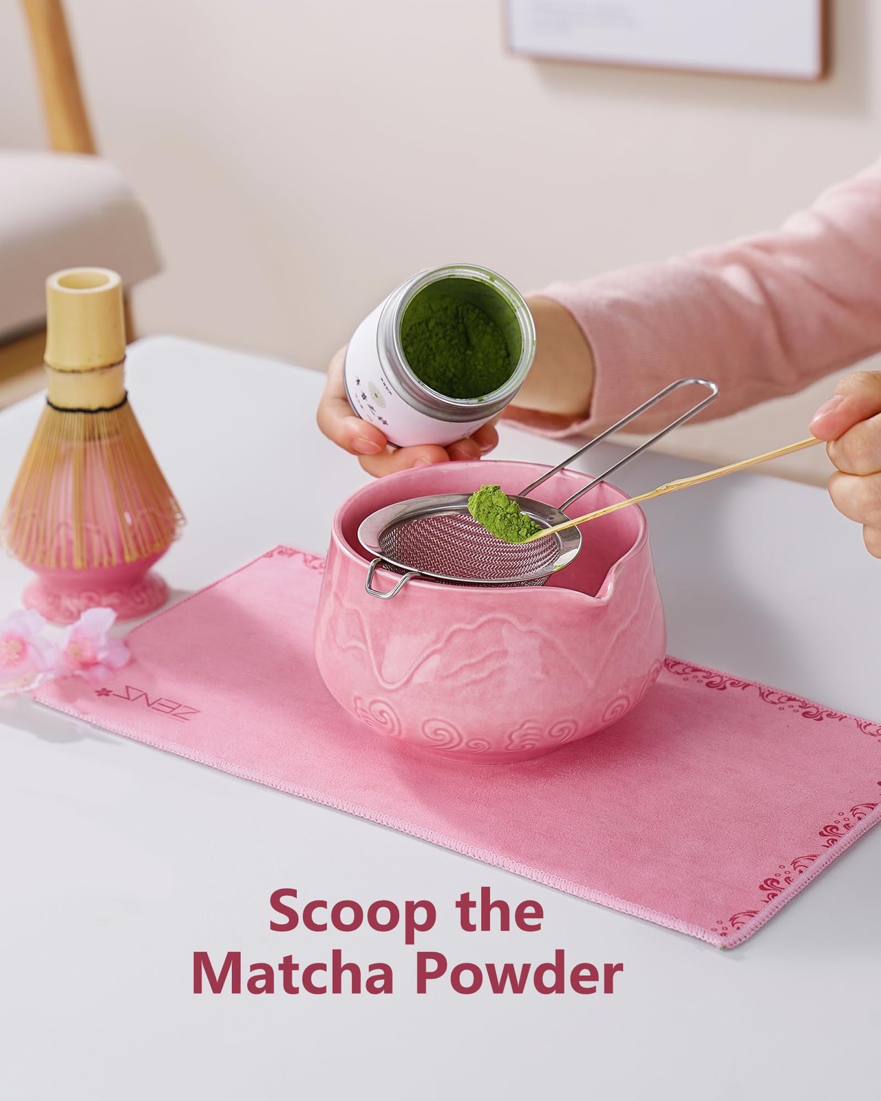 Matcha Whisk Set, 6pcs Matcha Set Pink Includes 15oz Ceramic Bowl and Whisk (…