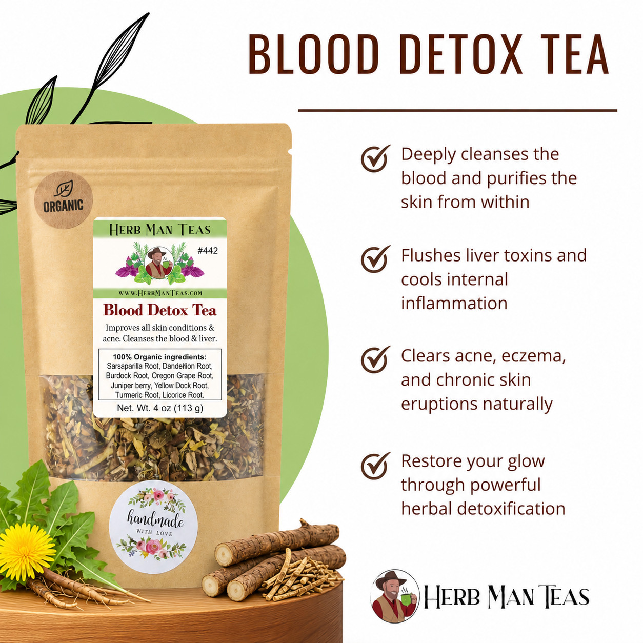 BLOOD DETOX TEA- For all skin conditions, liver detox by Master Herbalist 4oz