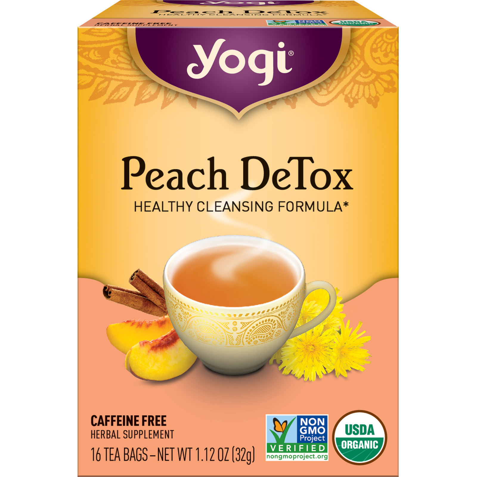 Yogi Tea – Peach DeTox Tea (4 Pack) Caffeine Free – 64 Organic Herbal Tea Bags