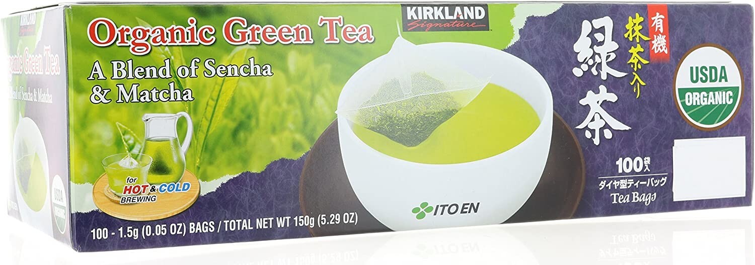 2-PACK Kirkland Organic Japanese Green Tea, Blend Sencha & Matcha 100 bag each