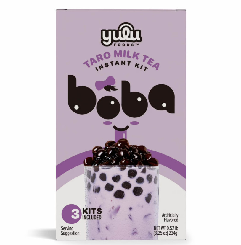 Yulu Foods Instant Boba Taro Milk Tea, Bubble Tea Kit, 3 Drinks