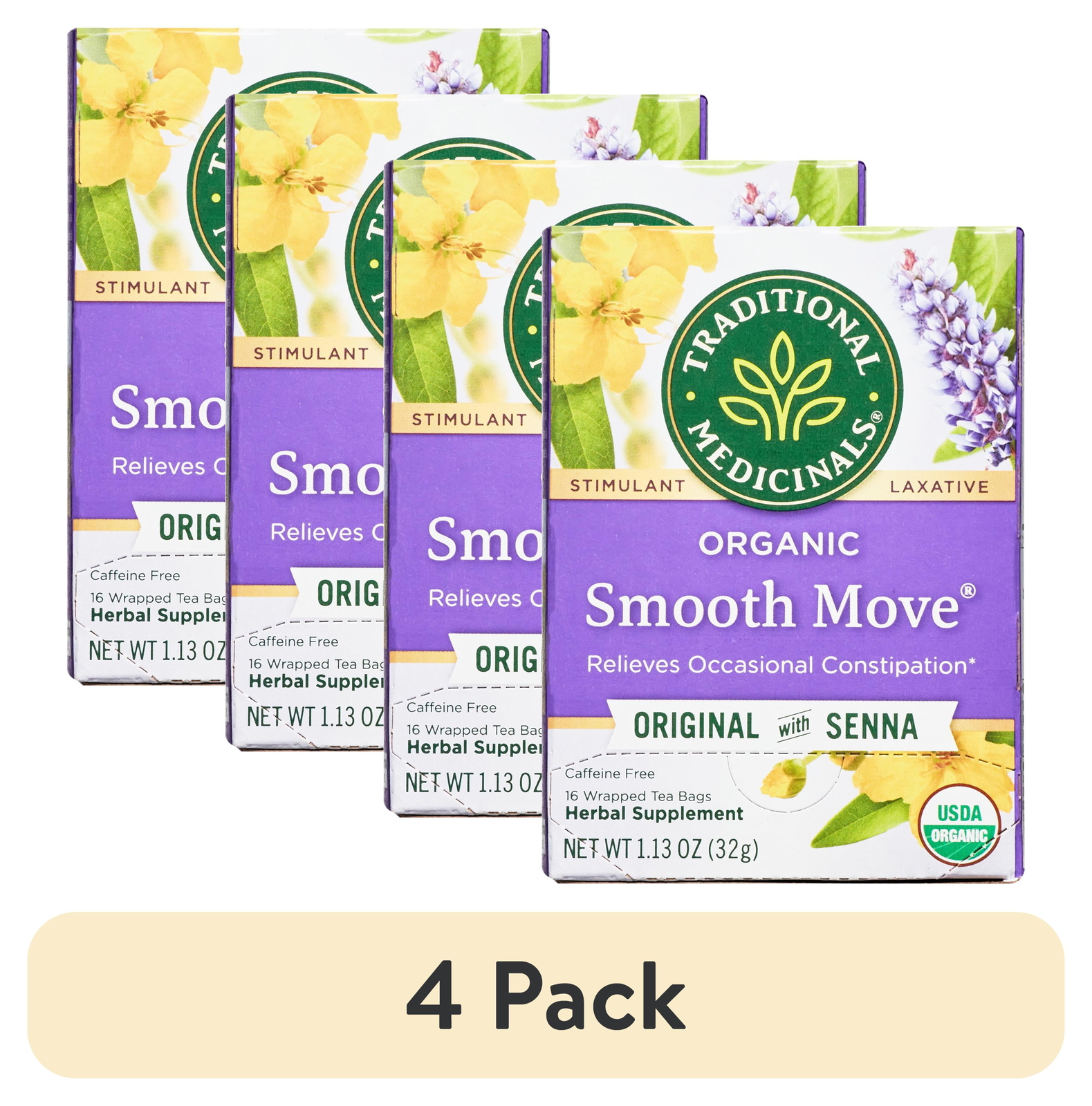 (4 pack) Traditional Medicinals, Organic Smooth Move, Tea Bags, 16 Ct