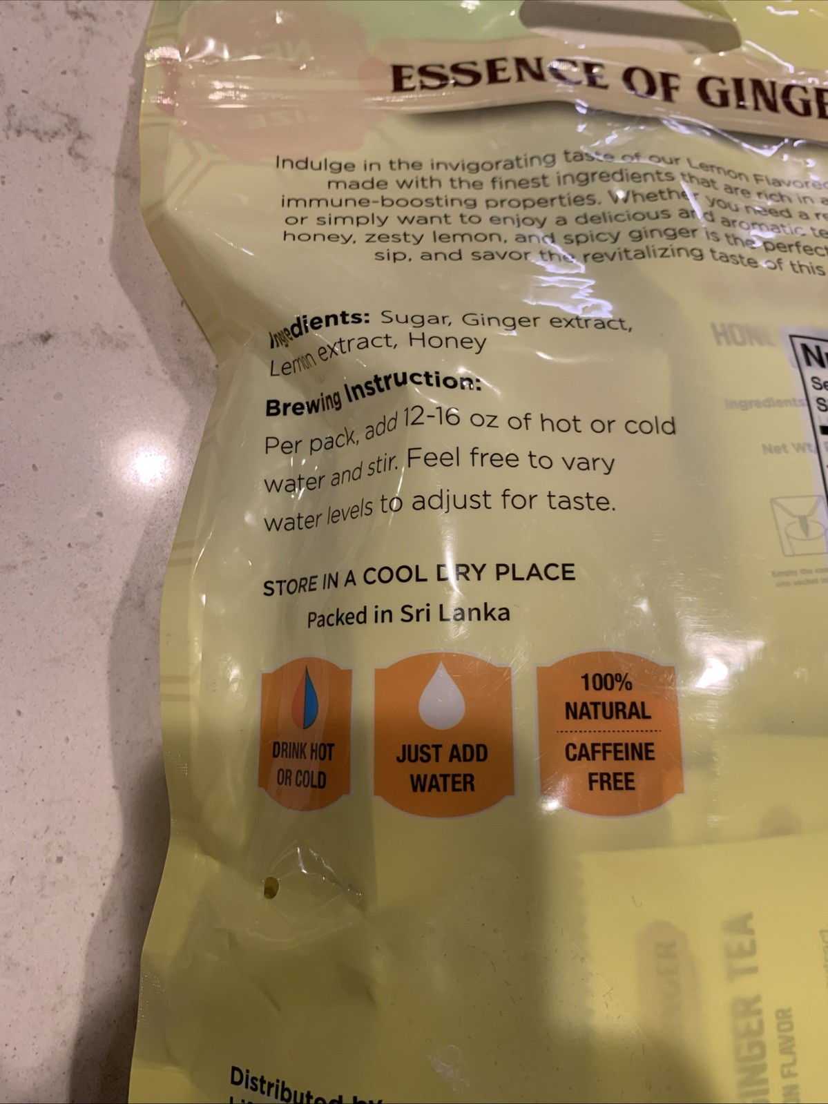 Pack of Lemon Ginger Tea Instant Ginger Honey Crystals, 30 Sachets