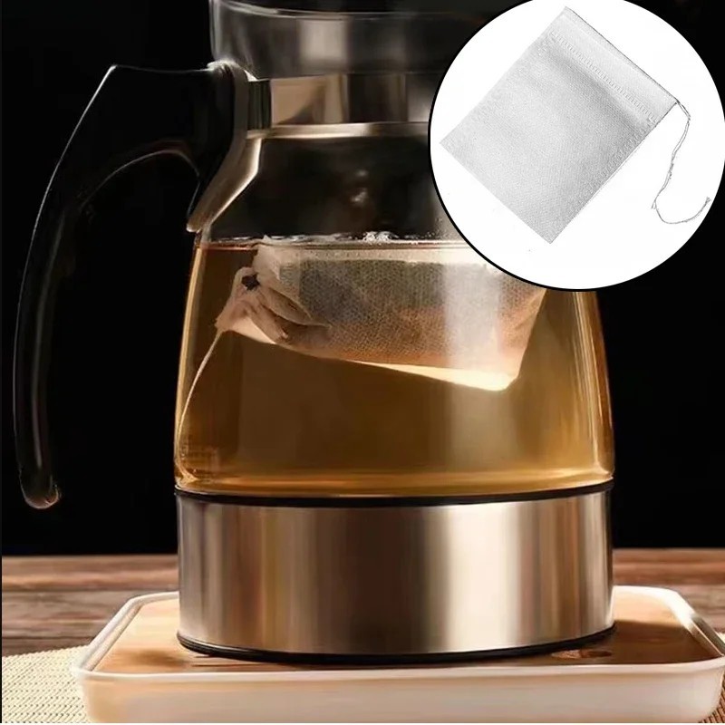 100pcs Disposable Tea Filter Bags with String – Heat Seal Non-Woven Empty Tea