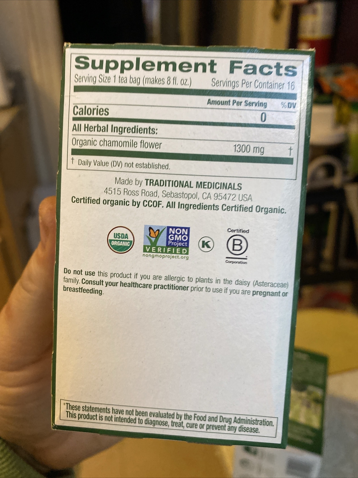 Traditional Medicinals Organic Chamomile Tea, Box of 16 Bags Exp. 9/24, 4 Avail.