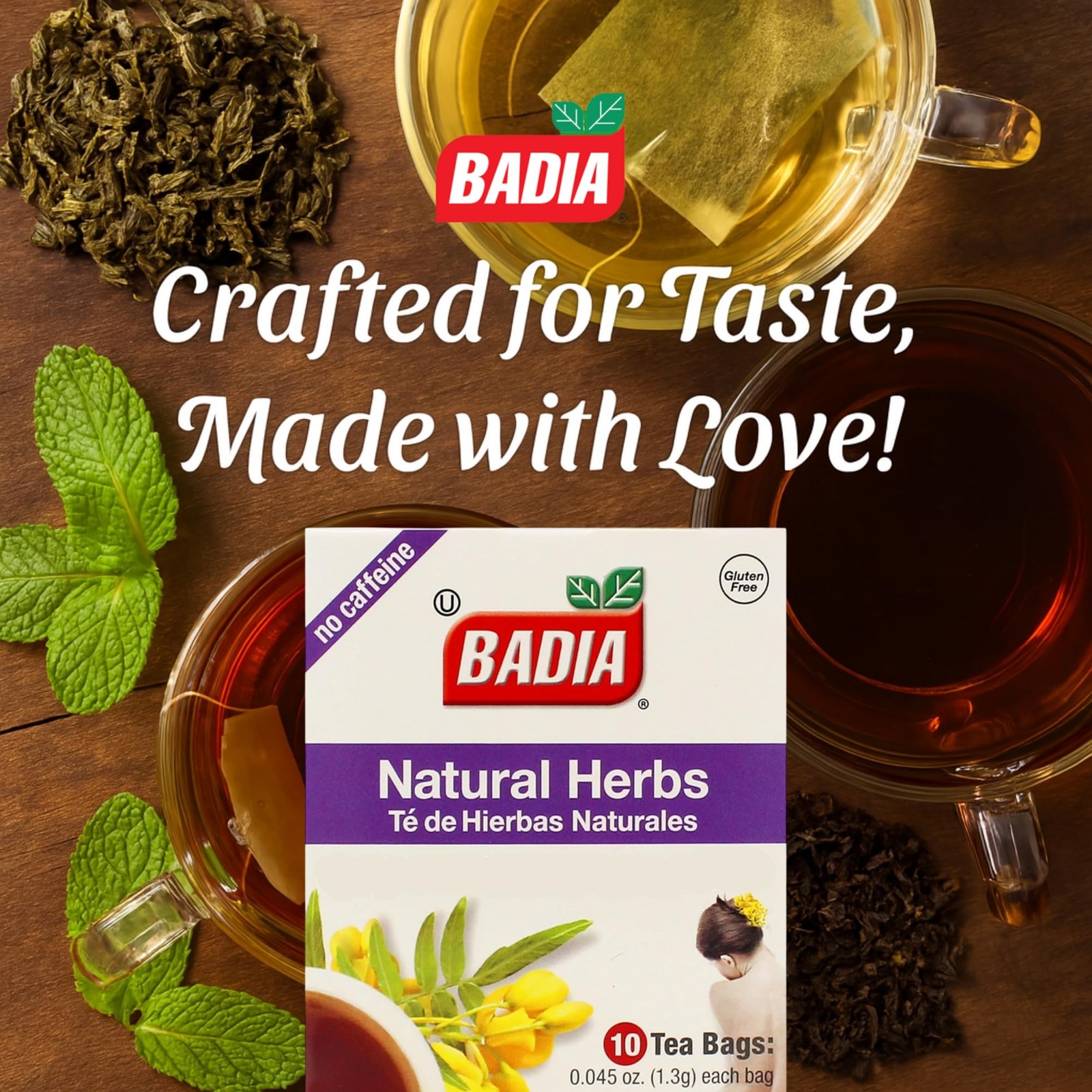 Badia Natural Herbs Tea, 10 Tea Bags – Herbal Blend for Brewing 10