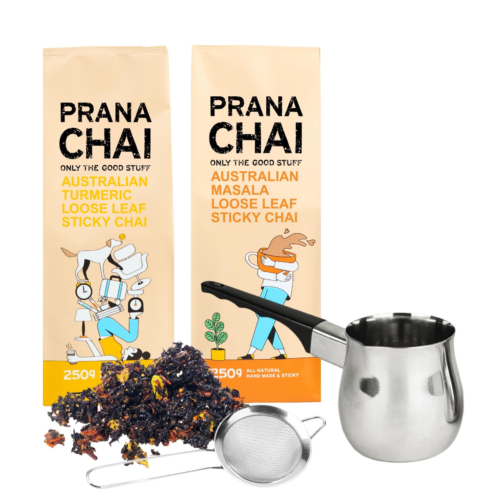 Prana Chai 2 Bag Chai Lovers Starter Pack Including Chai Teapot, Fine Mesh St…