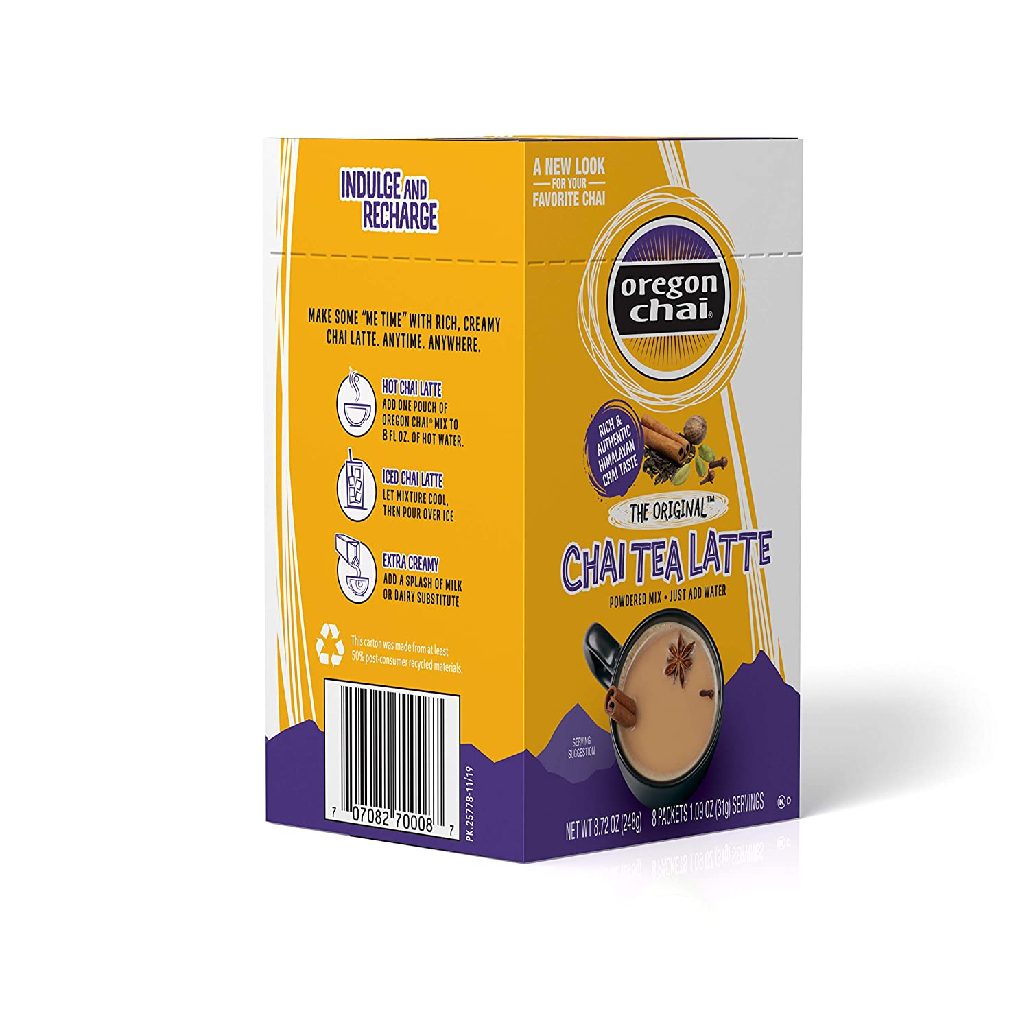 Oregon Chai Original Chai Tea Latte Powdered Mix, 8 Count Envelopes per Box, 1.1