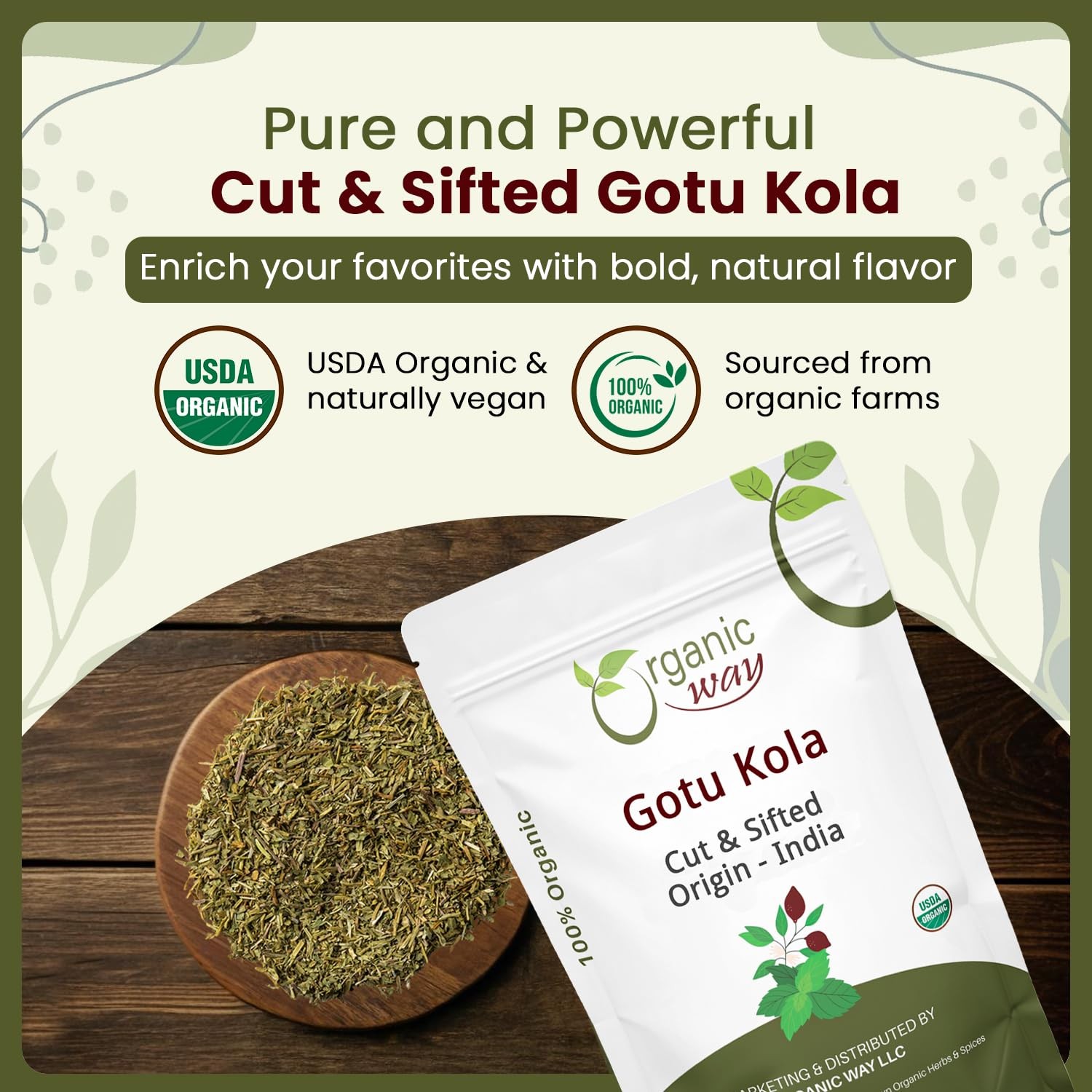 Organic Way Dried Gotu Kola Cut & Sifted (Centella 2 Ounce (Pack of 1)