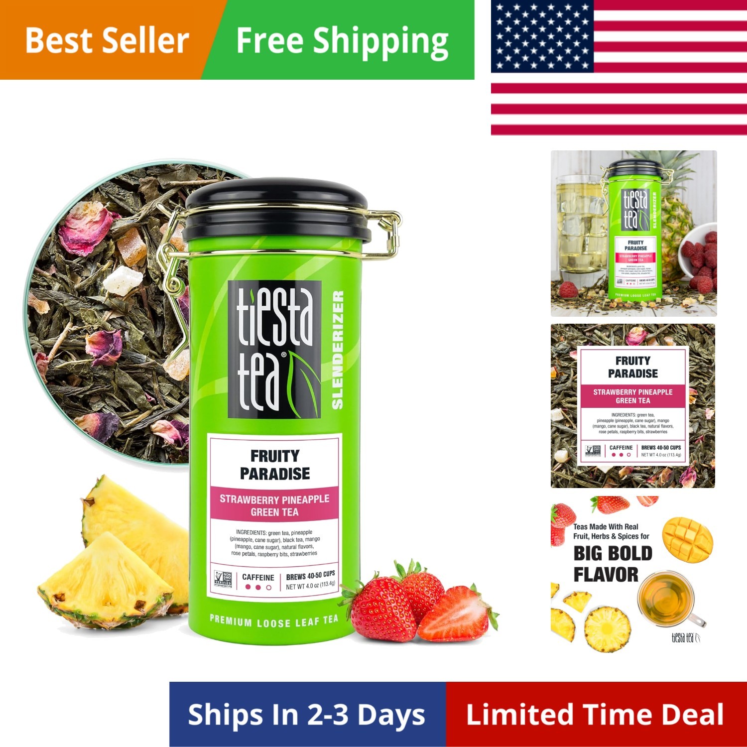 Fruity Paradise, Mother’s Day Loose Leaf, Strawberry Pineapple Green Tea, Bl…