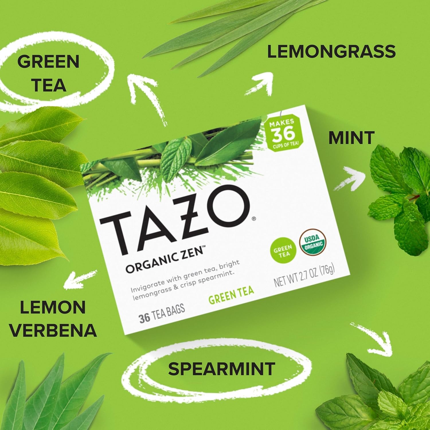 New TAZO Regenerative Organic Zen Green Tea Bags, 36 Count (Pack of 4)