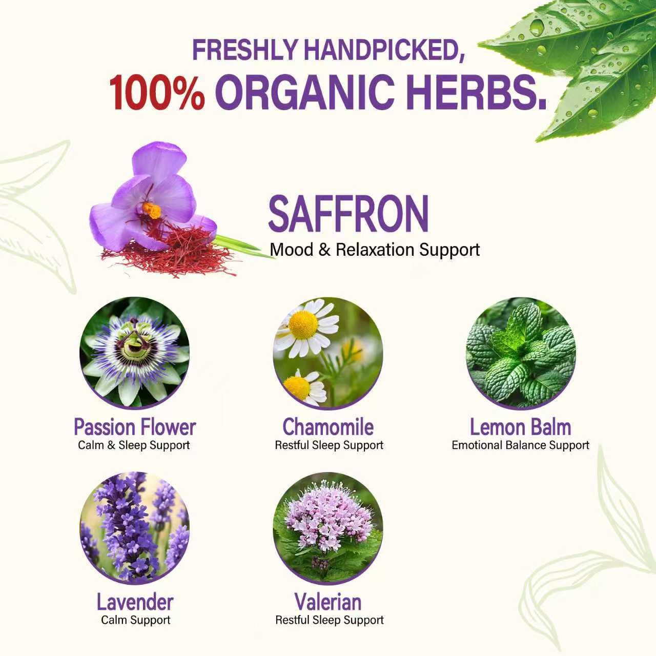 Saffron Tea Bags, Herbal Tea for Mood Support, Calm & Sleep Support, Blend with