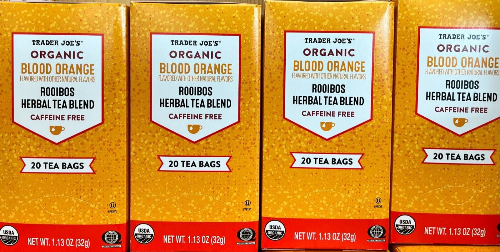4 BOXES TRADER JOE’S BLOOD ORANGE ROOIBOS HERBAL TEA 80-BAGS