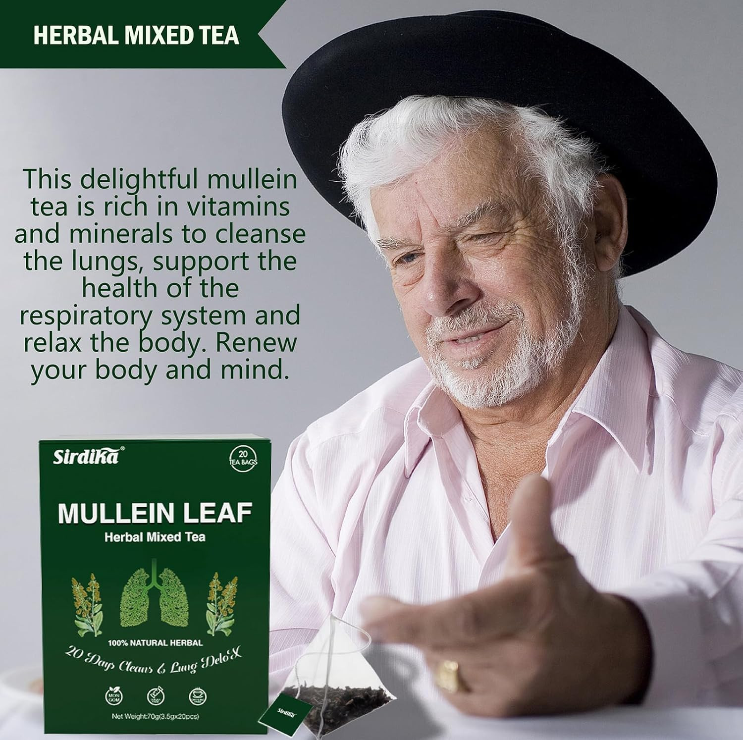 Mullein Tea Bags for Lungs – 20 Teabags (2.47Oz/70G), 100% Pure Natural Premium
